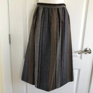 Vintage Koret Career Neutral Brown & Grey Stripe Wool Tweed Midi Skirt 30" Waist